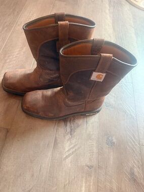 Carhartt steel toed Brown Pull-On Leather Work Boots with Logo Patch